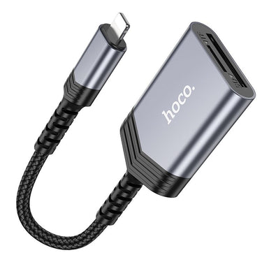 Hoco UA25L Lightning 2 in 1 Card Reader - Gray